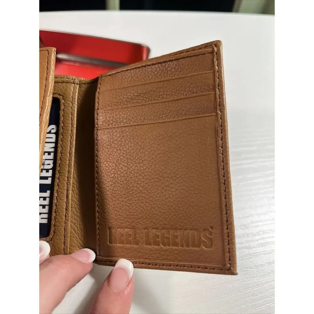 Reel Legends Genuine Premium Leather Trifold Wallet Textured Tan Finish New